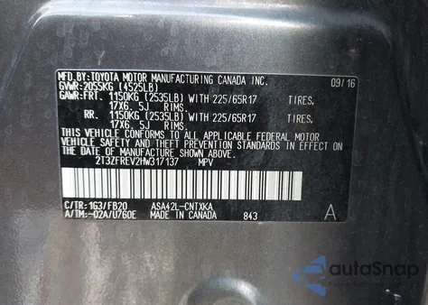 2017 Toyota Rav4 Le из США, поврежденный, VIN 2T3ZFREV2HW317137